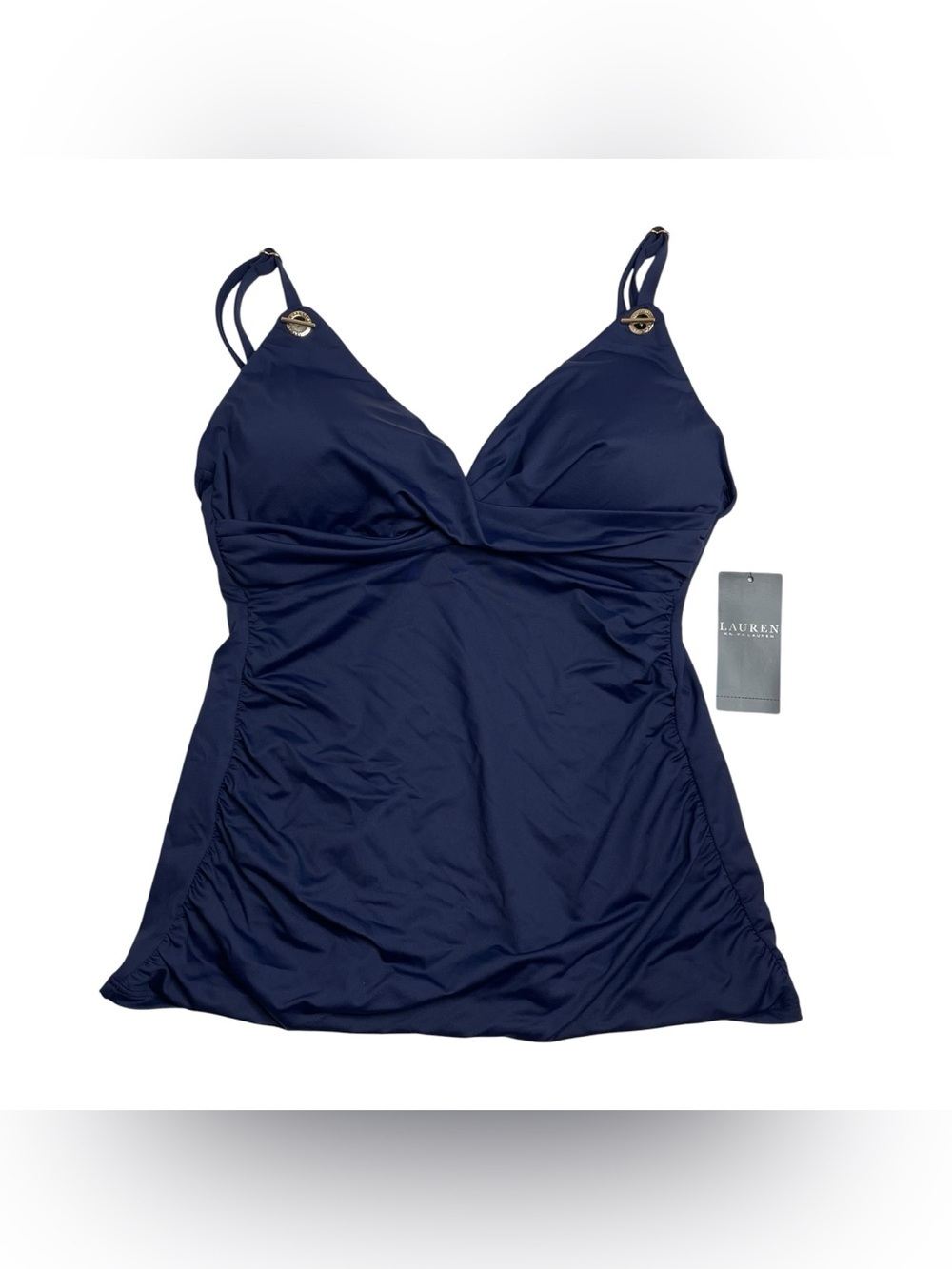 Lauren Ralph Lauren Toggle Trim Tankini Top Dark Navy Size 8 New